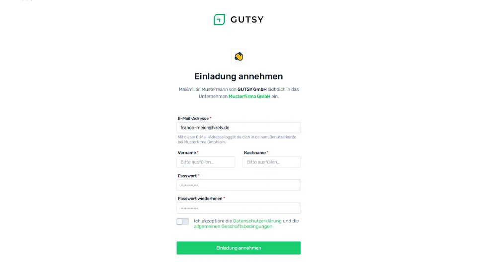 Screenshot des Einladungsbereichs