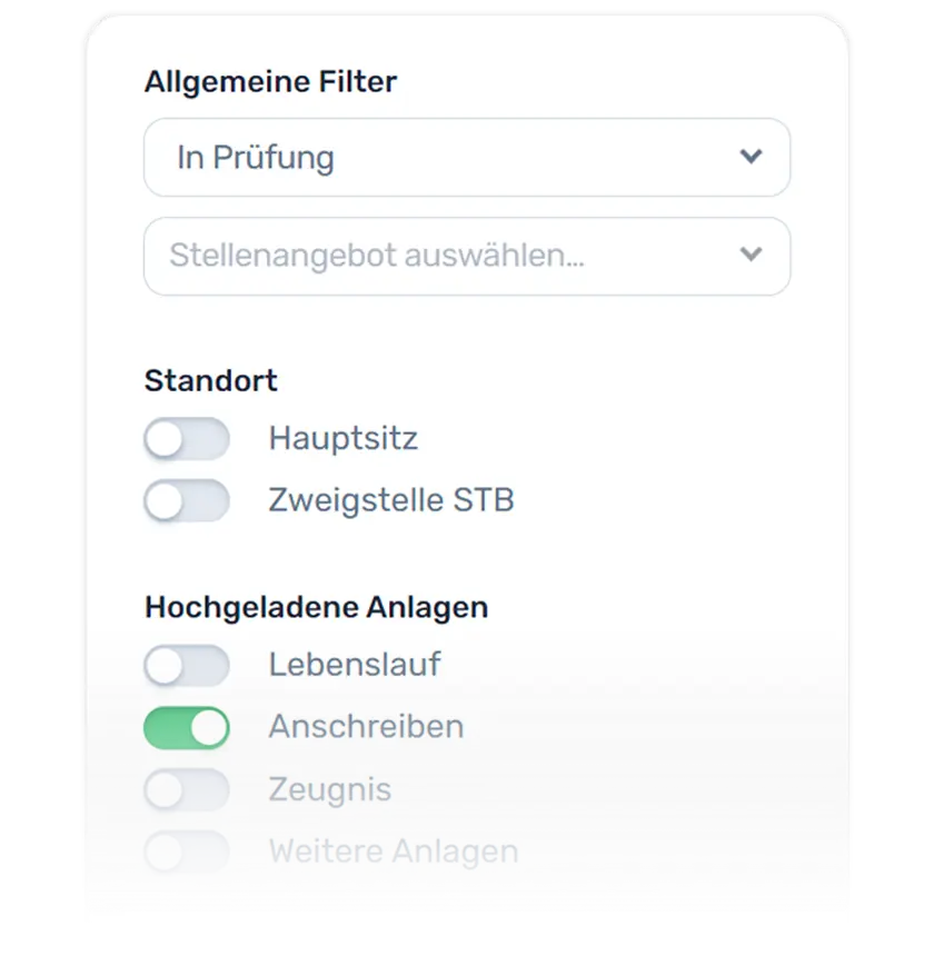 Bewerbermanagement Filter