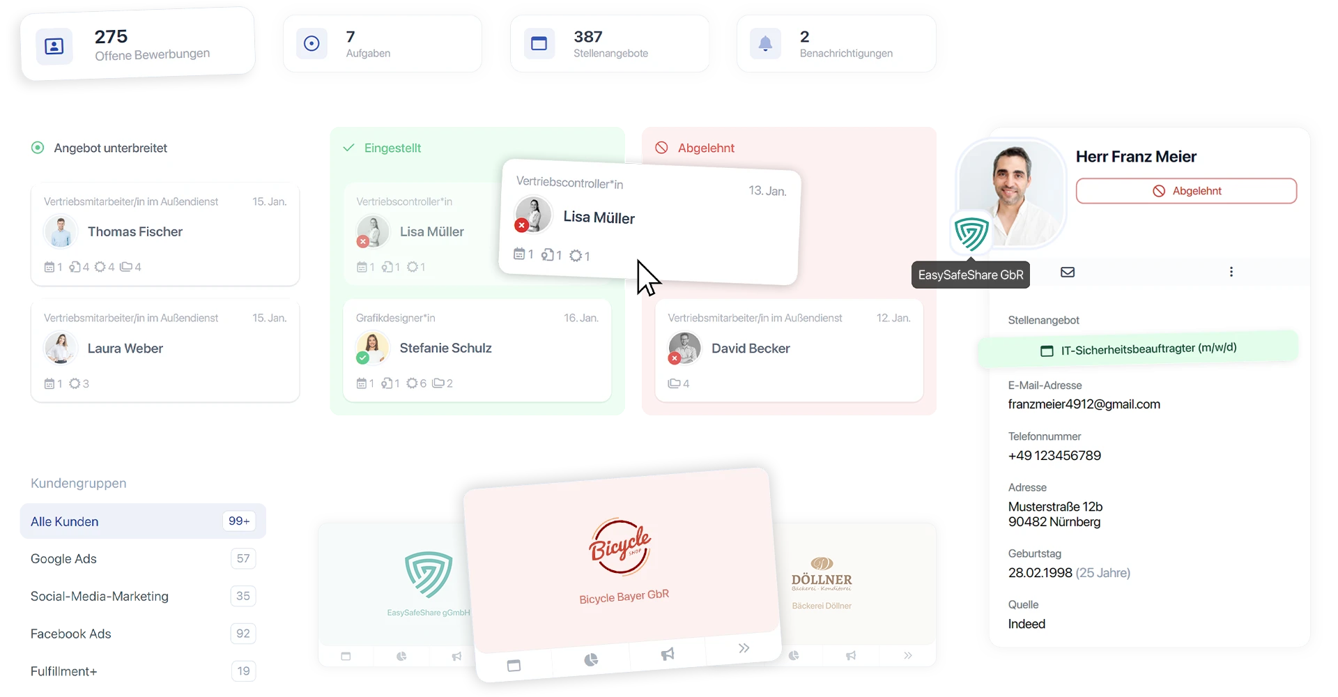 Dashboard Recruiting-Agentur Software Hirely