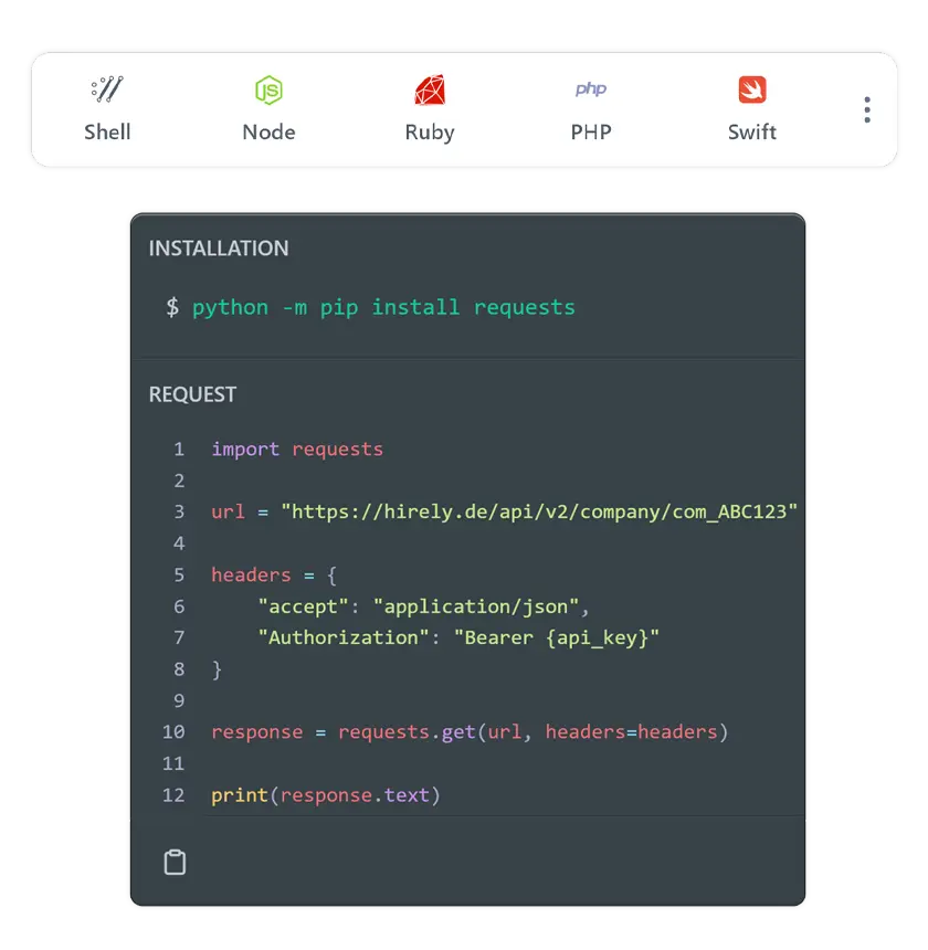 Hirely API Beispiel mit Code