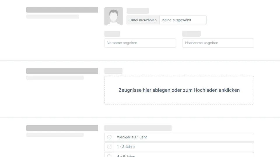 Vorschau eines Bewerbungsformulares
