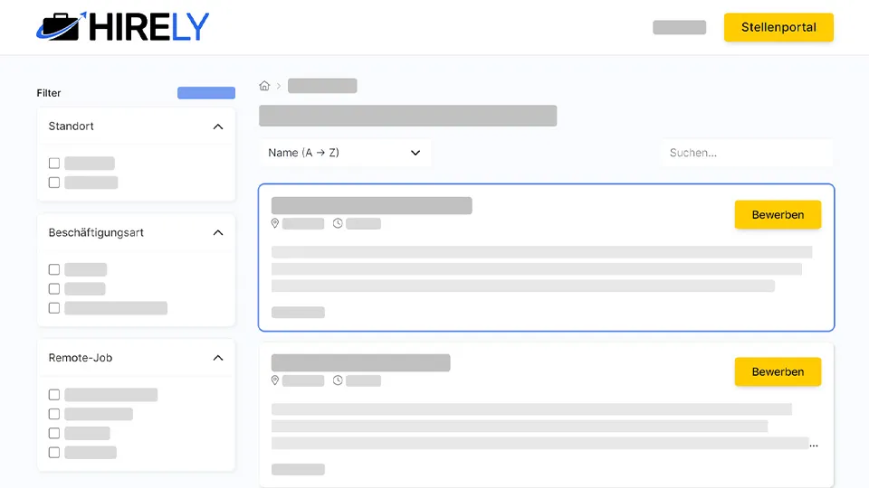Vorschau eines Stellenportals von Hirely