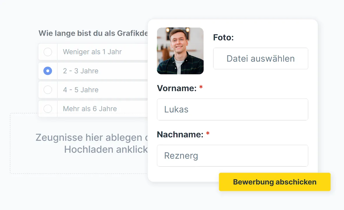 Vorschau eines digitalen Bewerbungsformulares von Hirely