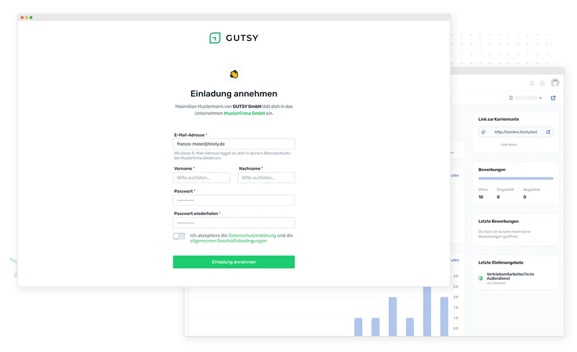 Screenshots von Hirely Kundenportalen