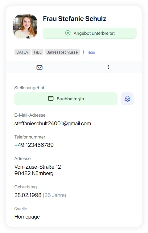 Übersicht eines Bewerbers